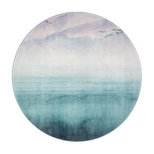 湾の薄暗がり-水彩画 カッティングボード