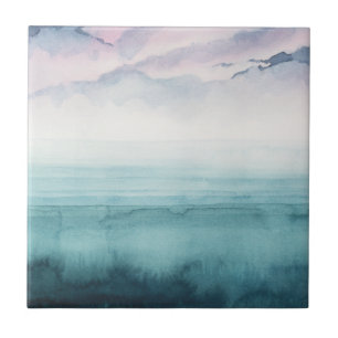 湾の薄暗がり-水彩画 タイル