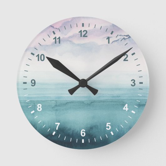 湾の薄暗がり-水彩画 ラウンド壁時計 (正面)