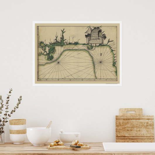 湾岸初期地図1784 ポスター (キッチン)