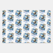 湾曲したアフリカンアメリカン女性グラムブルー誕生日 ラッピングペーパーシート (正面3)