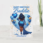 湾曲したアフリカンアメリカン女性ブルーグラム誕生日 カード (正面)