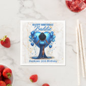 湾曲したアフリカンアメリカン女性ブルーグラム誕生日 スタンダードカクテルナプキン (インサイチュ)