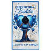 湾曲したアフリカンアメリカン女性ブルー誕生日バディ スモールペーパーバッグ (裏面)