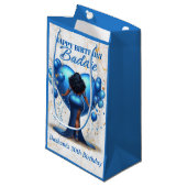 湾曲したアフリカンアメリカン女性ブルー誕生日バディ スモールペーパーバッグ (正面アングル)