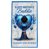 湾曲したアフリカンアメリカン女性ブルー誕生日バディ スモールペーパーバッグ (正面)