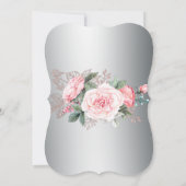 湾曲したピンクのローズシルバーエレガンスウェディング 招待状 (裏面)