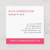 湾曲したホットピンクの文字フォトメイクアップ スクエア名刺 (裏面)