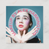 湾曲したホットピンクの文字フォトメイクアップ スクエア名刺 (正面)