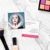 湾曲したホットピンクの文字フォトメイクアップ スクエア名刺