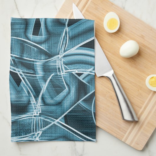 湾曲したリボン、青いネオンとレリーフ、 浮き彫りとオーバーラップ キッチンタオル (四つ折り)