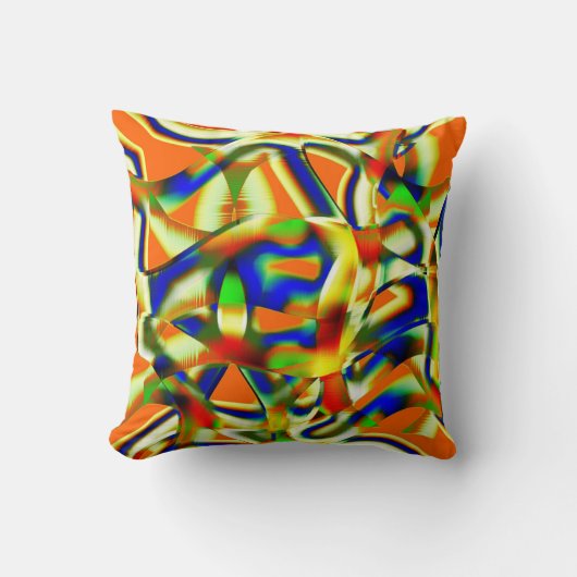 湾曲した緑がかったベージュのストリップの色の汚れ クッション (正面)