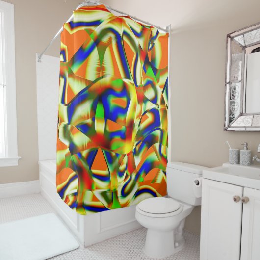 湾曲した緑がかったベージュのストリップの色の汚れ シャワーカーテン (インサイチュ)