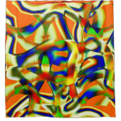 湾曲した緑がかったベージュのストリップの色の汚れ シャワーカーテン (正面)