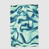 湾曲した緑がかった青の形状、派手なシアン色 ゴルフタオル (正面)