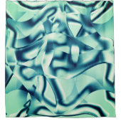 湾曲した緑がかった青の形状、派手なシアン色 シャワーカーテン (正面)