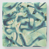 湾曲した緑がかった青の形状、派手なシアン色 ストーンコースター (正面)