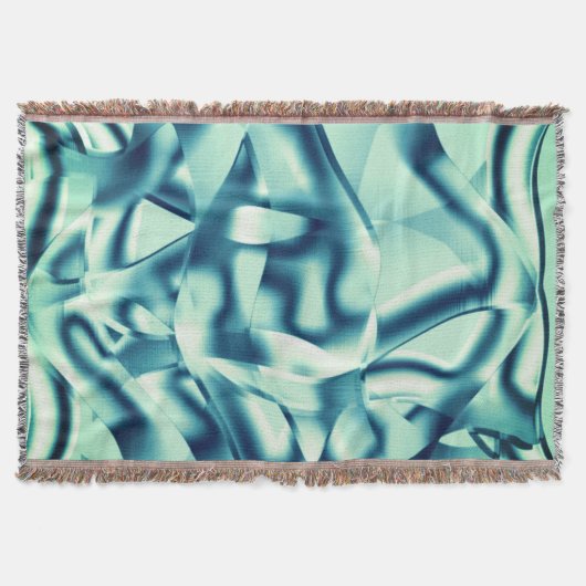 湾曲した緑がかった青の形状、派手なシアン色 スローブランケット (正面)