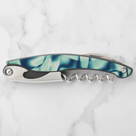 湾曲した緑がかった青の形状、派手なシアン色 ソムリエナイフ (正面)