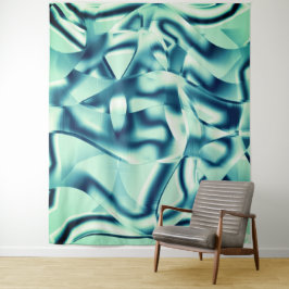 湾曲した緑がかった青の形状、派手なシアン色 タペストリー