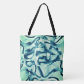 湾曲した緑がかった青の形状、派手なシアン色 トートバッグ (正面)