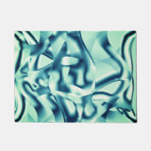 湾曲した緑がかった青の形状、派手なシアン色 ドアマット (正面)
