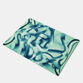 湾曲した緑がかった青の形状、派手なシアン色 ドアマット