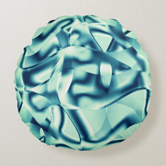 湾曲した緑がかった青の形状、派手なシアン色 ラウンドクッション (正面)