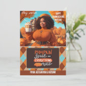 湾曲した黒い女性カボチャのスパイスギフトカードホルダー 招待状 (スタンド正面)