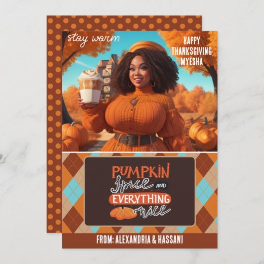 湾曲した黒い女性カボチャのスパイスギフトカードホルダー 招待状 (正面/裏面)