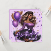 湾曲グラムアフリカンアメリカンウィメンパープル誕生日 カード (正面/裏面インサイチュ)