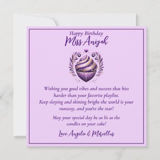 湾曲グラムアフリカンアメリカンウィメンパープル誕生日 カード (裏面)