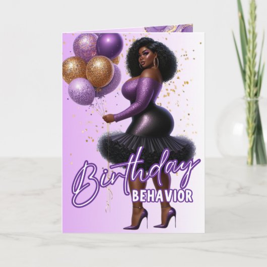 湾曲グラムアフリカンアメリカンウィメンパープル誕生日 カード (正面)
