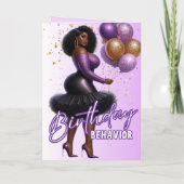 湾曲グラムアフリカンアメリカンウィメンパープル誕生日 カード (裏面)