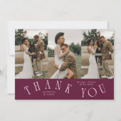 湾曲タイポグラフィー ワインレッド 結婚式 マルチ写真 サンキューカード (正面)