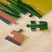 湾曲、黒人女性、観葉植物、黄色と青 ジグソーパズル (側面)