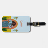 湾曲、黒人女性、観葉植物、黄色と青 ラゲッジタグ (正面横)