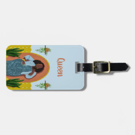 湾曲、黒人女性、観葉植物、黄色と青 ラゲッジタグ