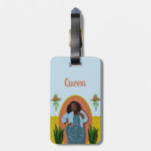 湾曲、黒人女性、観葉植物、黄色と青 ラゲッジタグ (裏面縦)