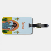 湾曲、黒人女性、観葉植物、黄色と青 ラゲッジタグ (裏面横)