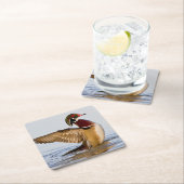 湿地で羽ばたく木の鴨の雄の羽 スクエアペーパーコースター (インサイチュ)