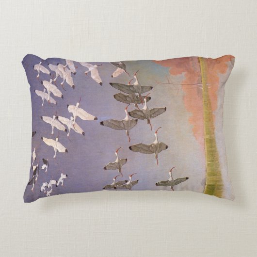 湿地に飛んでいるイビスの群れヴィンテージ アクセントクッション (正面)