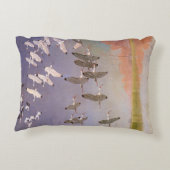 湿地に飛んでいるイビスの群れヴィンテージ アクセントクッション (裏面)