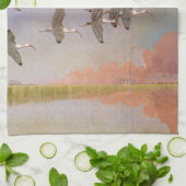 湿地に飛んでいるイビスの群れヴィンテージ キッチンタオル (折り畳み)