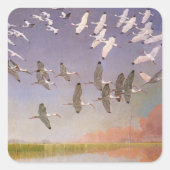 湿地に飛んでいるイビスの群れヴィンテージ スクエアシール (正面)
