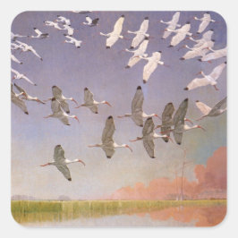 湿地に飛んでいるイビスの群れヴィンテージ スクエアシール