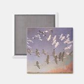 湿地に飛んでいるイビスの群れヴィンテージ マグネット (正面/裏面)