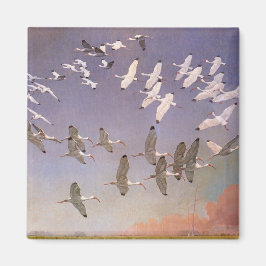 湿地に飛んでいるイビスの群れヴィンテージ マグネット