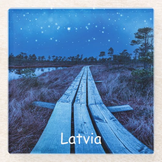 湿地の夜 ガラスコースター (正面)