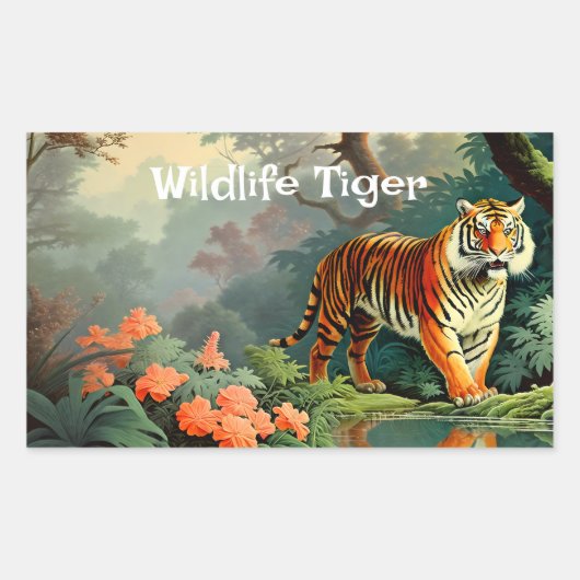 湿地の森ワイルドタイガーヴィンテージポスター 長方形シール (正面)